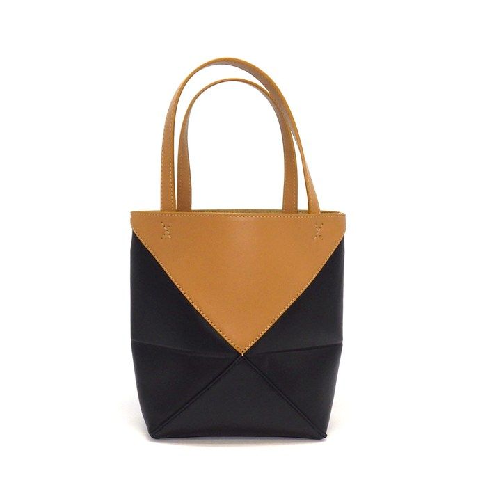 Loewe Tote Bag Puzzle Fold Mini Warm Desert Black Calfskin Gold — view 2