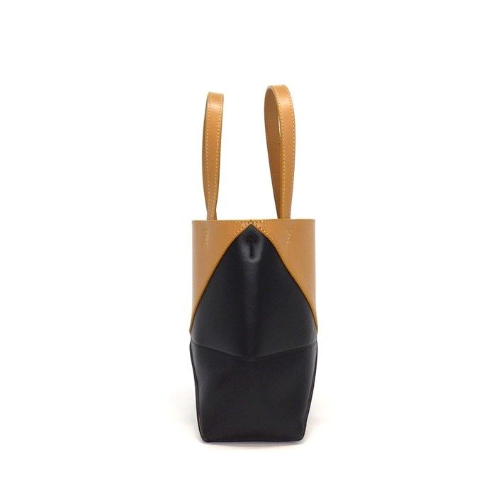 Loewe Tote Bag Puzzle Fold Mini Warm Desert Black Calfskin Gold — view 3