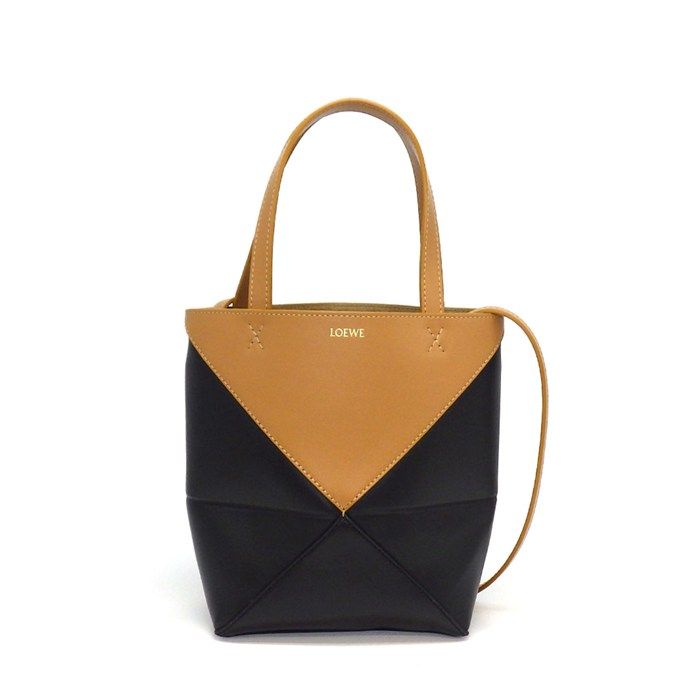 Loewe Tote Bag Puzzle Fold Mini Warm Desert Black Calfskin Gold