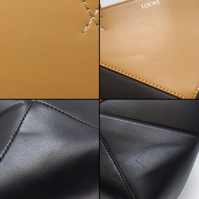 Loewe Tote Bag Puzzle Fold Mini Warm Desert Black Calfskin Gold — view 7