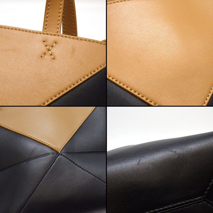 Loewe Tote Bag Puzzle Fold Mini Warm Desert Black Calfskin Gold — view 8