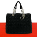 Dior Cannage Logo Charm Leather Tote Bag Black