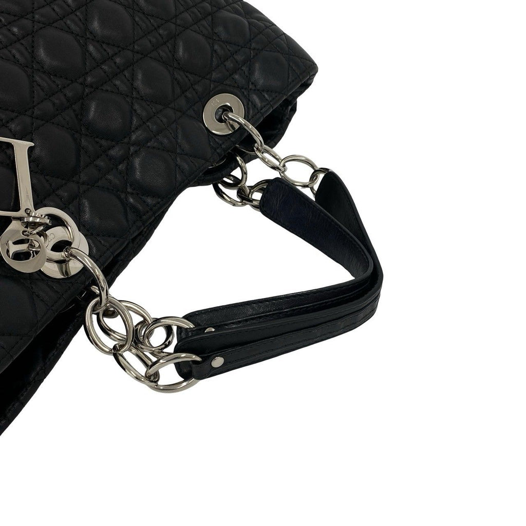 Dior Cannage Logo Charm Leather Tote Bag Black — view 4