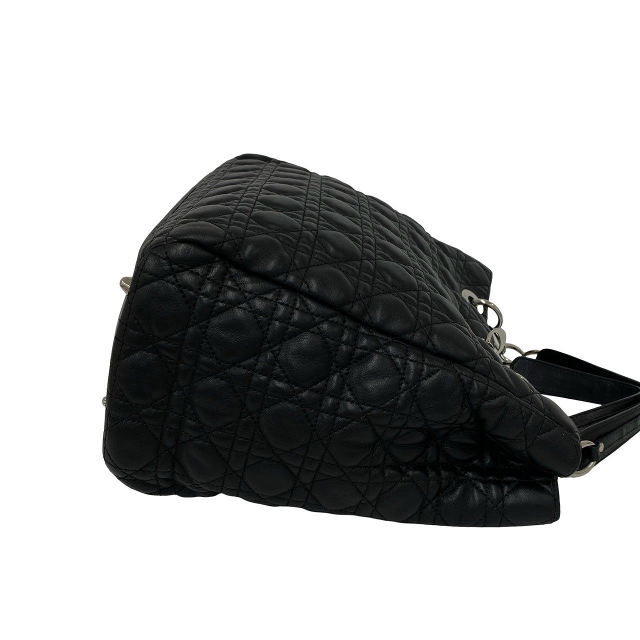 Dior Cannage Logo Charm Leather Tote Bag Black — view 6