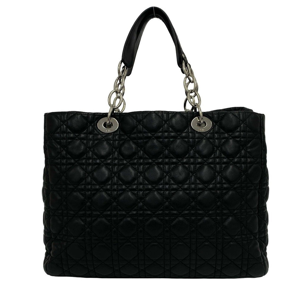 Dior Cannage Logo Charm Leather Tote Bag Black — view 3
