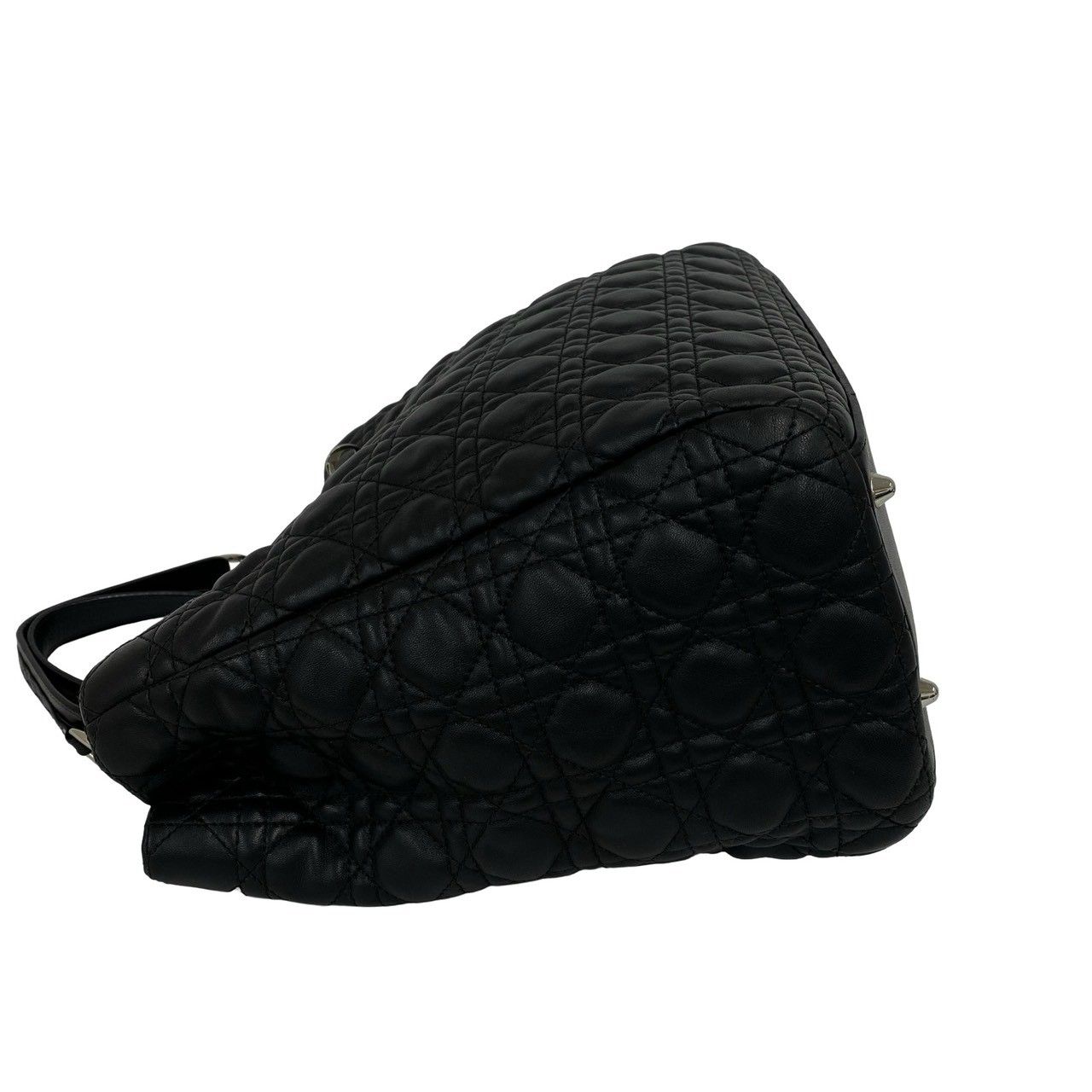 Dior Cannage Logo Charm Leather Tote Bag Black — view 5