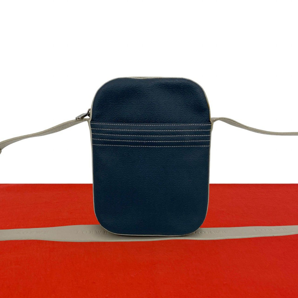 Loewe Repeat Anagram Logo Leather Shoulder Bag Crossbody Pochette Navy Beige