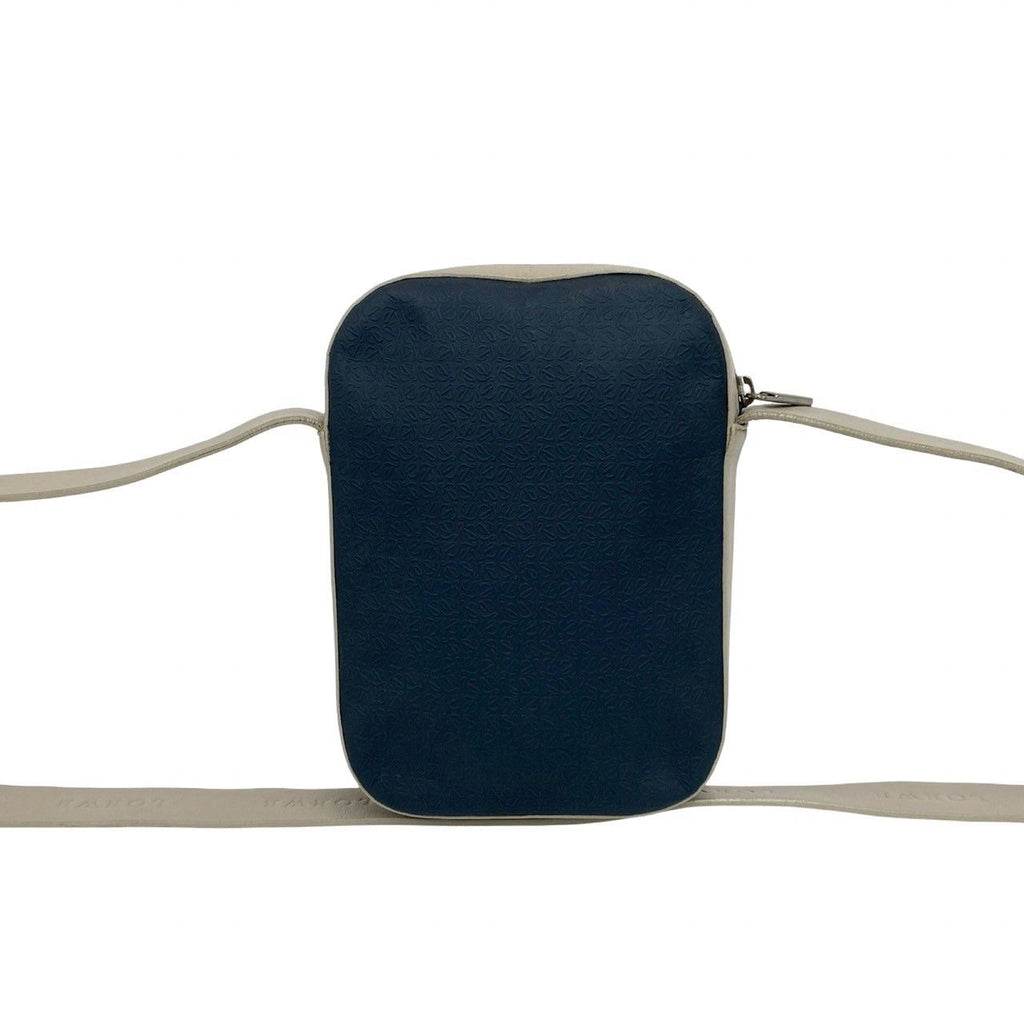 Loewe Repeat Anagram Logo Leather Shoulder Bag Crossbody Pochette Navy Beige — view 3