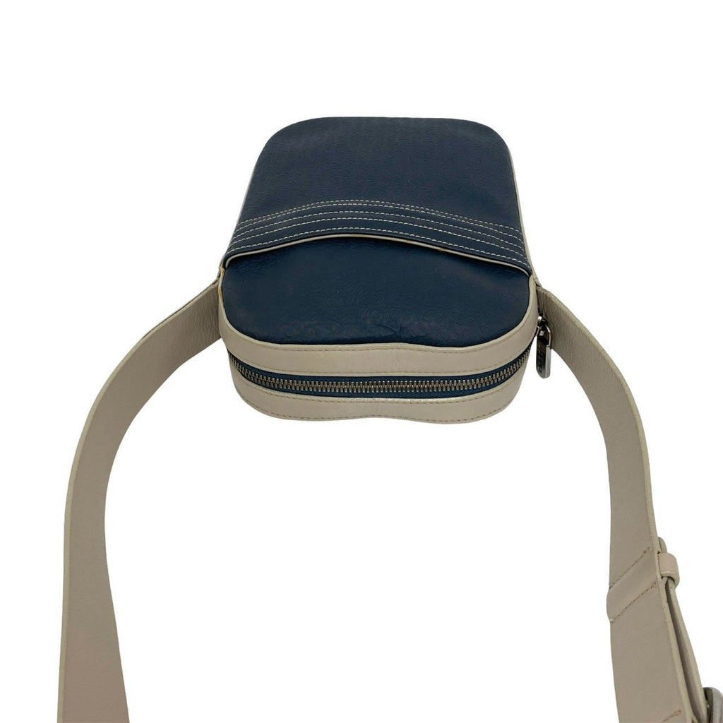 Loewe Repeat Anagram Logo Leather Shoulder Bag Crossbody Pochette Navy Beige — view 4