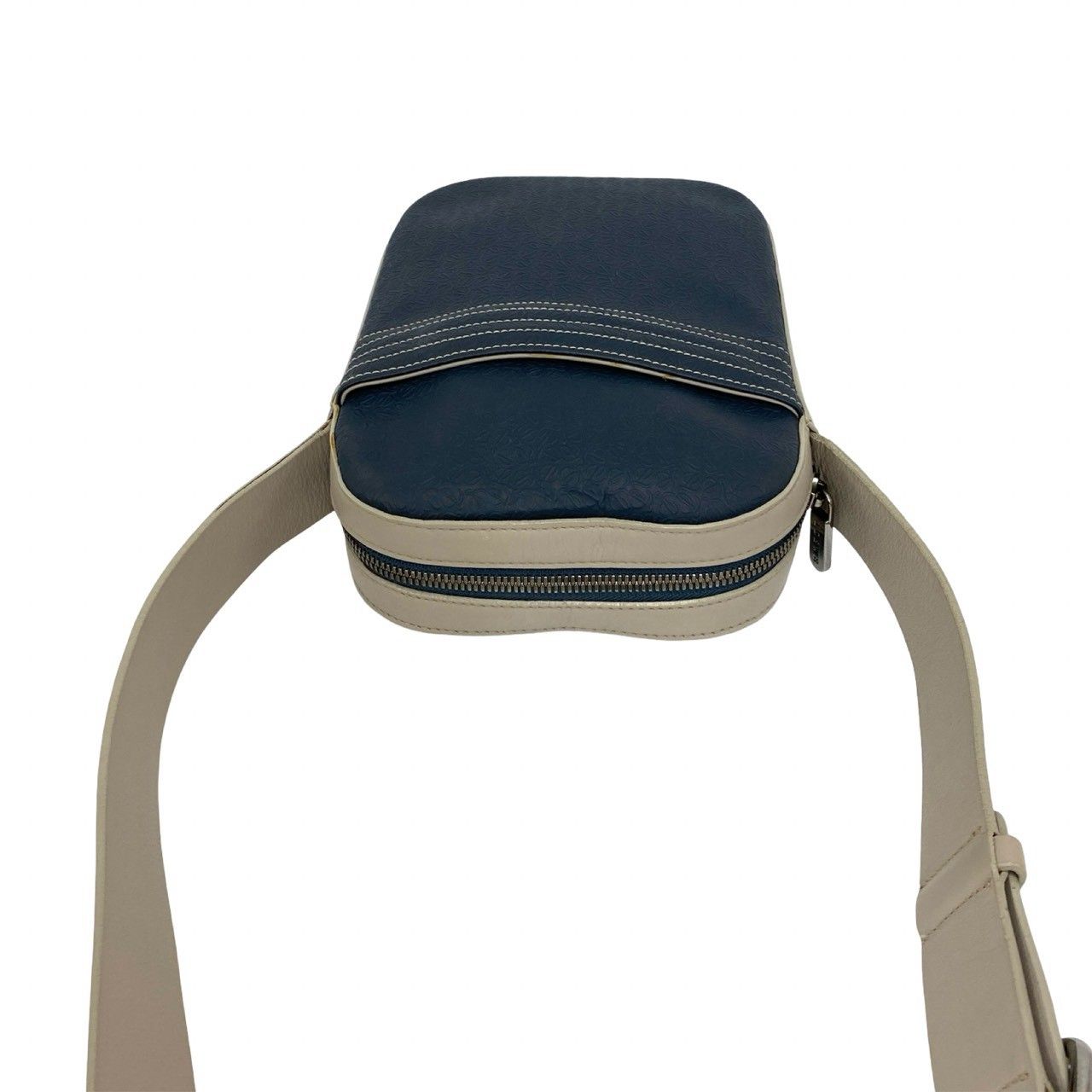 Loewe Repeat Anagram Logo Leather Shoulder Bag Crossbody Pochette Navy Beige — view 4