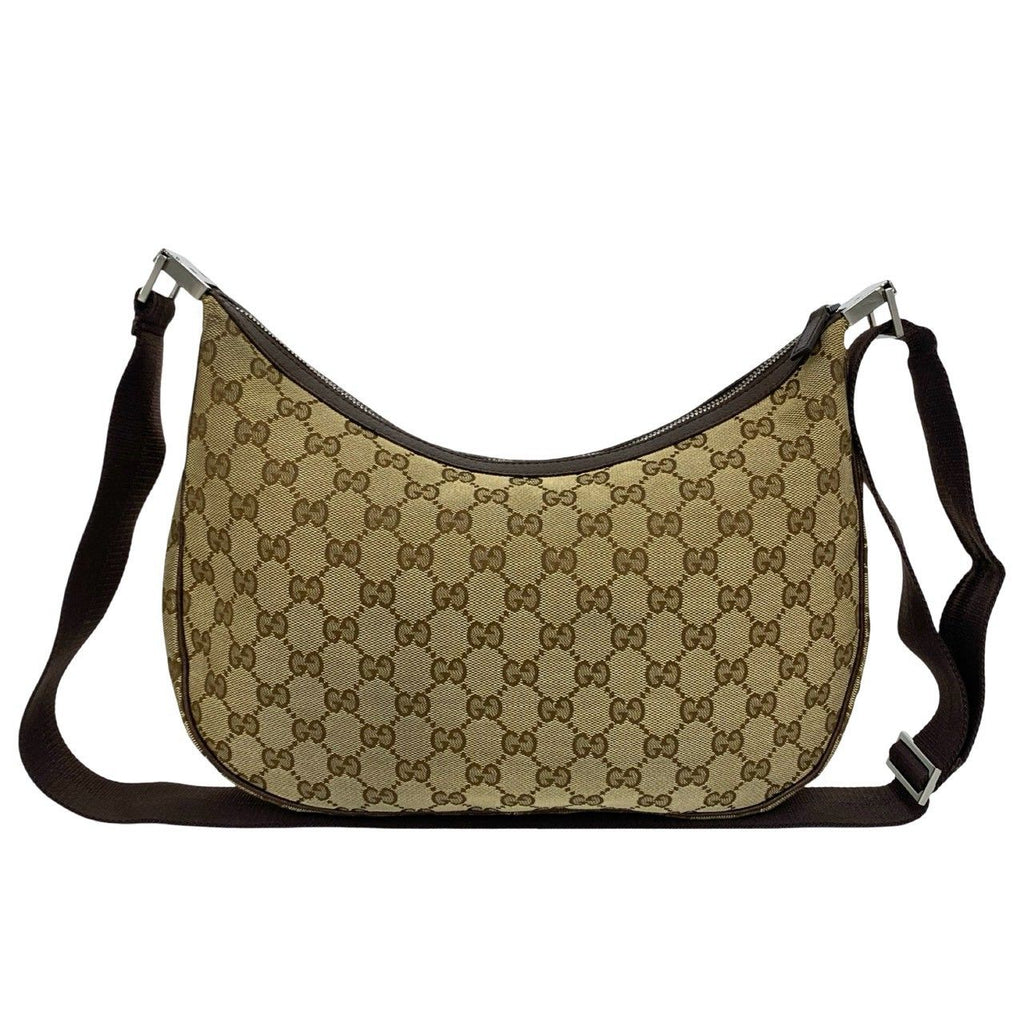 Gucci GG Pattern Logo Canvas Leather Shoulder Bag Pochette Crossbody Brown — view 3