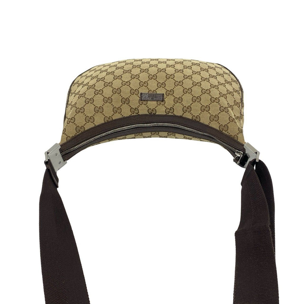 Gucci GG Pattern Logo Canvas Leather Shoulder Bag Pochette Crossbody Brown — view 4