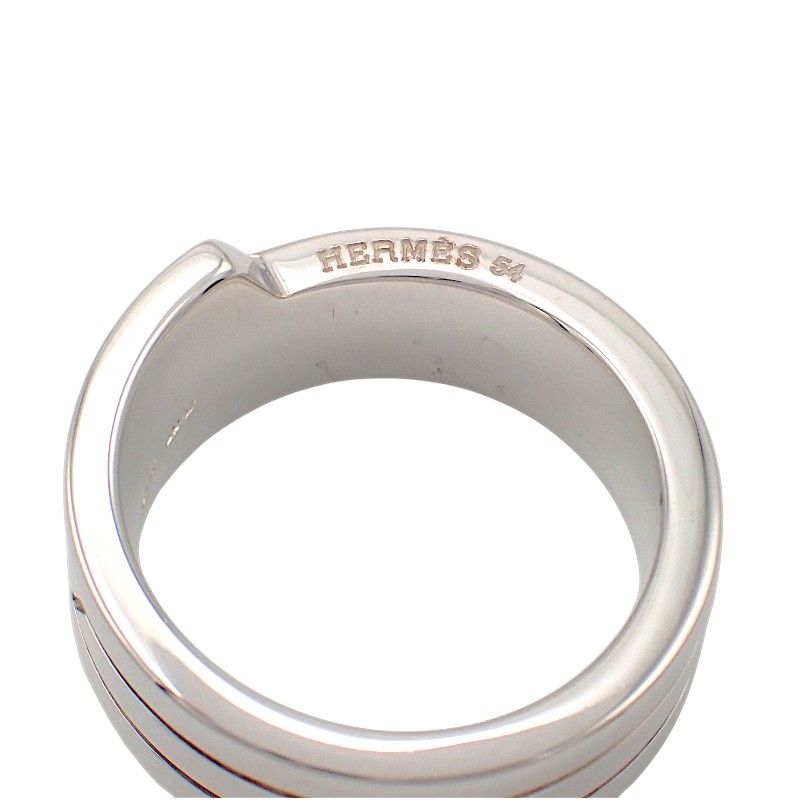 Hermes Italique Ring Actual 54 Vintage 925 Sterling Silver Logo Black Simple — view 5