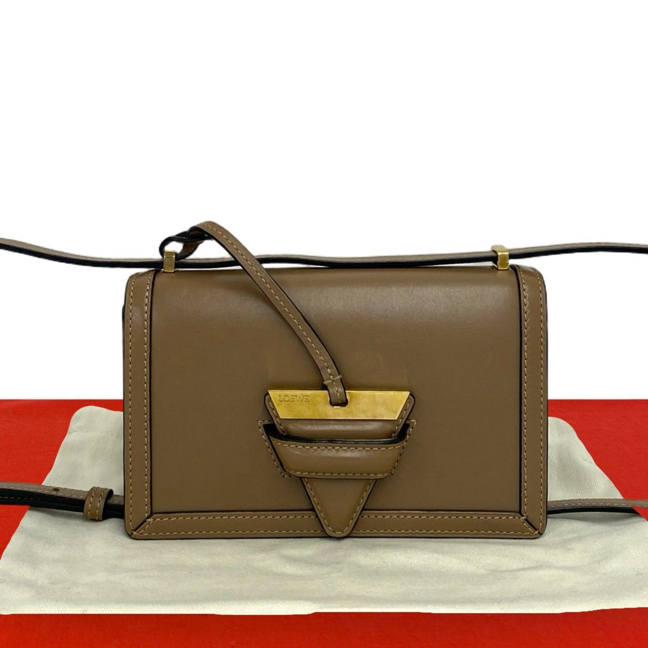 Loewe Barcelona Logo Leather Mini Shoulder Bag Crossbody Pochette Beige