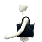 Gucci GG Pattern Logo Canvas Leather Tote Bag Business Navy Black — view 2