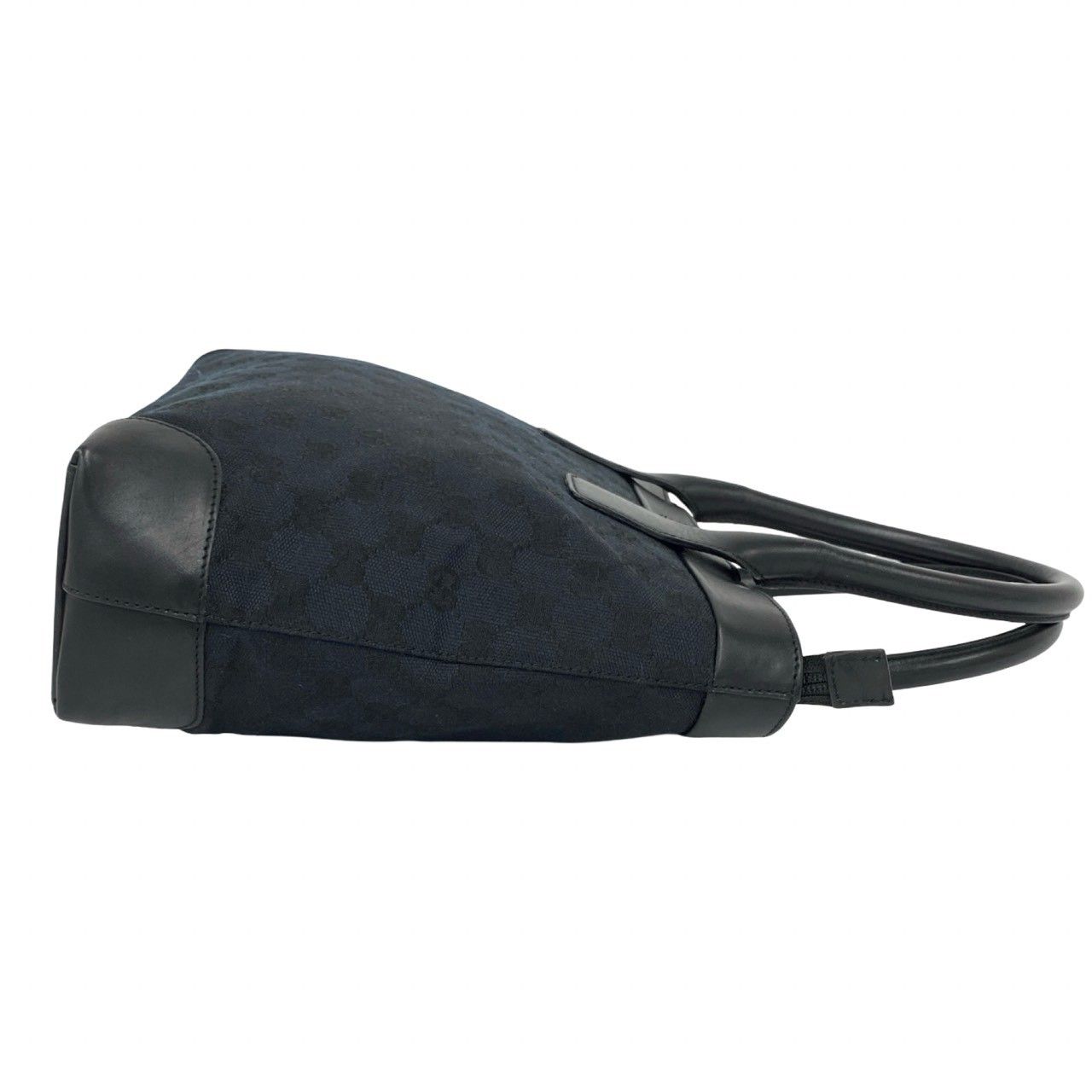 Gucci GG Pattern Logo Canvas Leather Tote Bag Business Navy Black — view 6