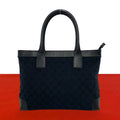 Gucci GG Pattern Logo Canvas Leather Tote Bag Business Navy Black