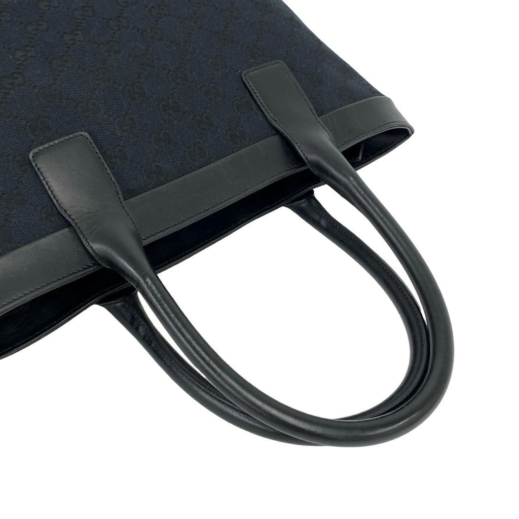 Gucci GG Pattern Logo Canvas Leather Tote Bag Business Navy Black — view 4