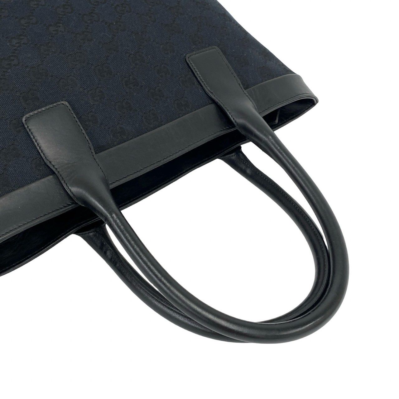 Gucci GG Pattern Logo Canvas Leather Tote Bag Business Navy Black — view 4