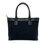 Gucci GG Pattern Logo Canvas Leather Tote Bag Business Navy Black — view 3