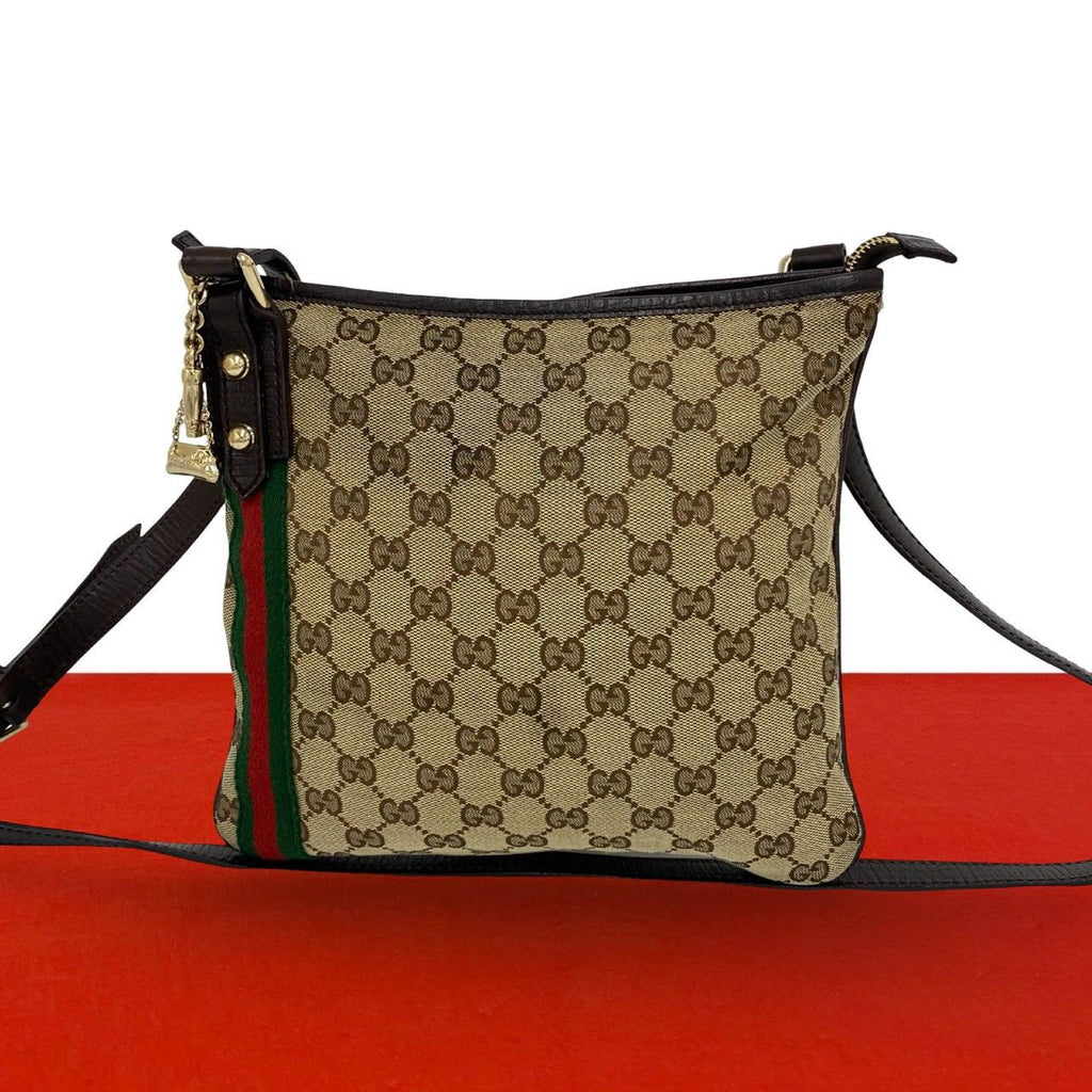 Gucci Sherry Line GG Pattern Logo Canvas Leather Shoulder Bag Pochette Crossbody