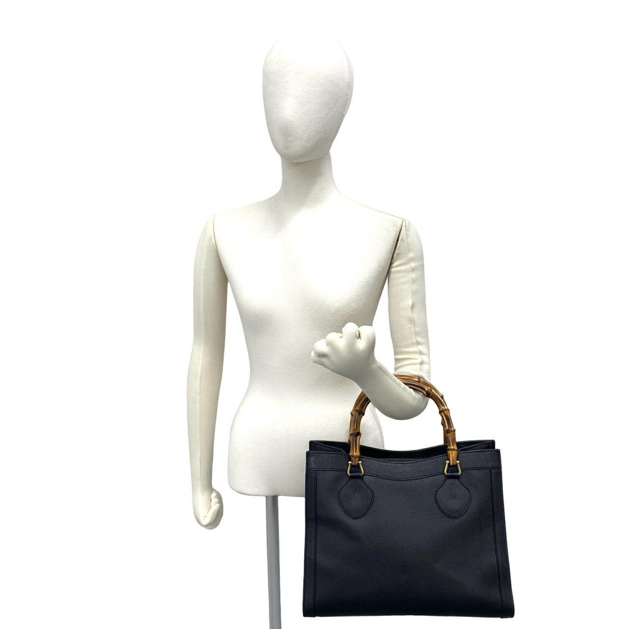 Gucci With Vintage Bamboo Leather Tote Bag Black — view 2