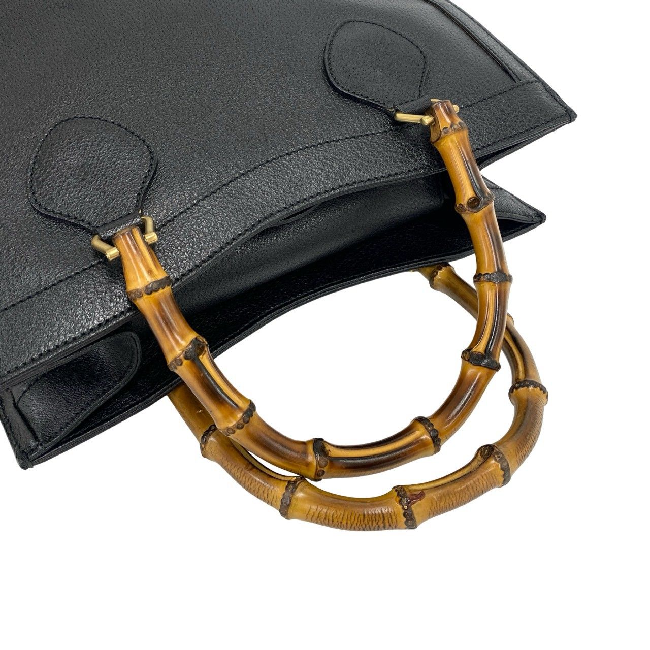 Gucci With Vintage Bamboo Leather Tote Bag Black — view 4