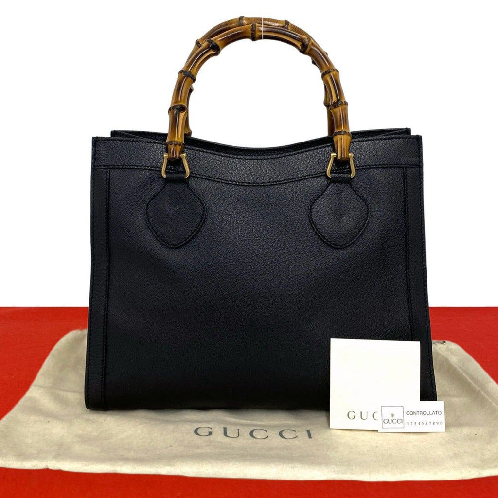 Gucci With Vintage Bamboo Leather Tote Bag Black