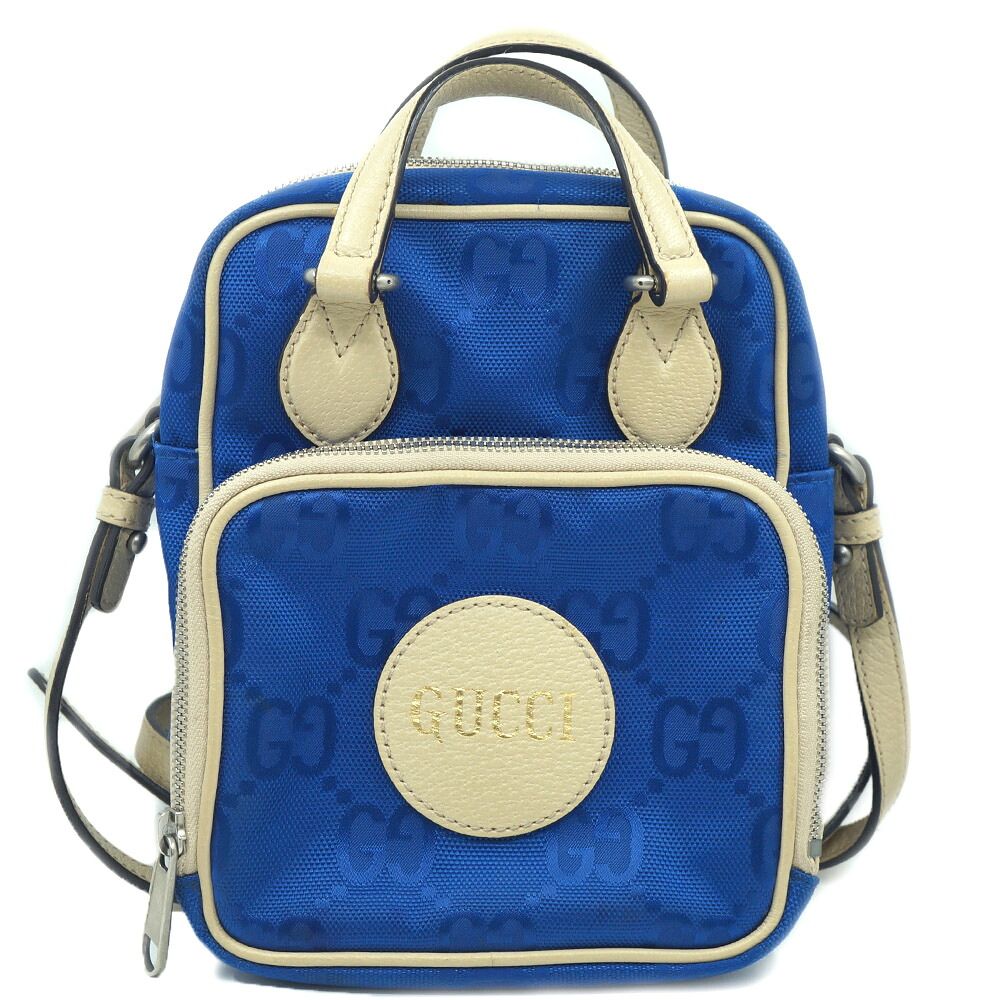 Gucci Shoulder Bag Blue Beige Silver Nylon