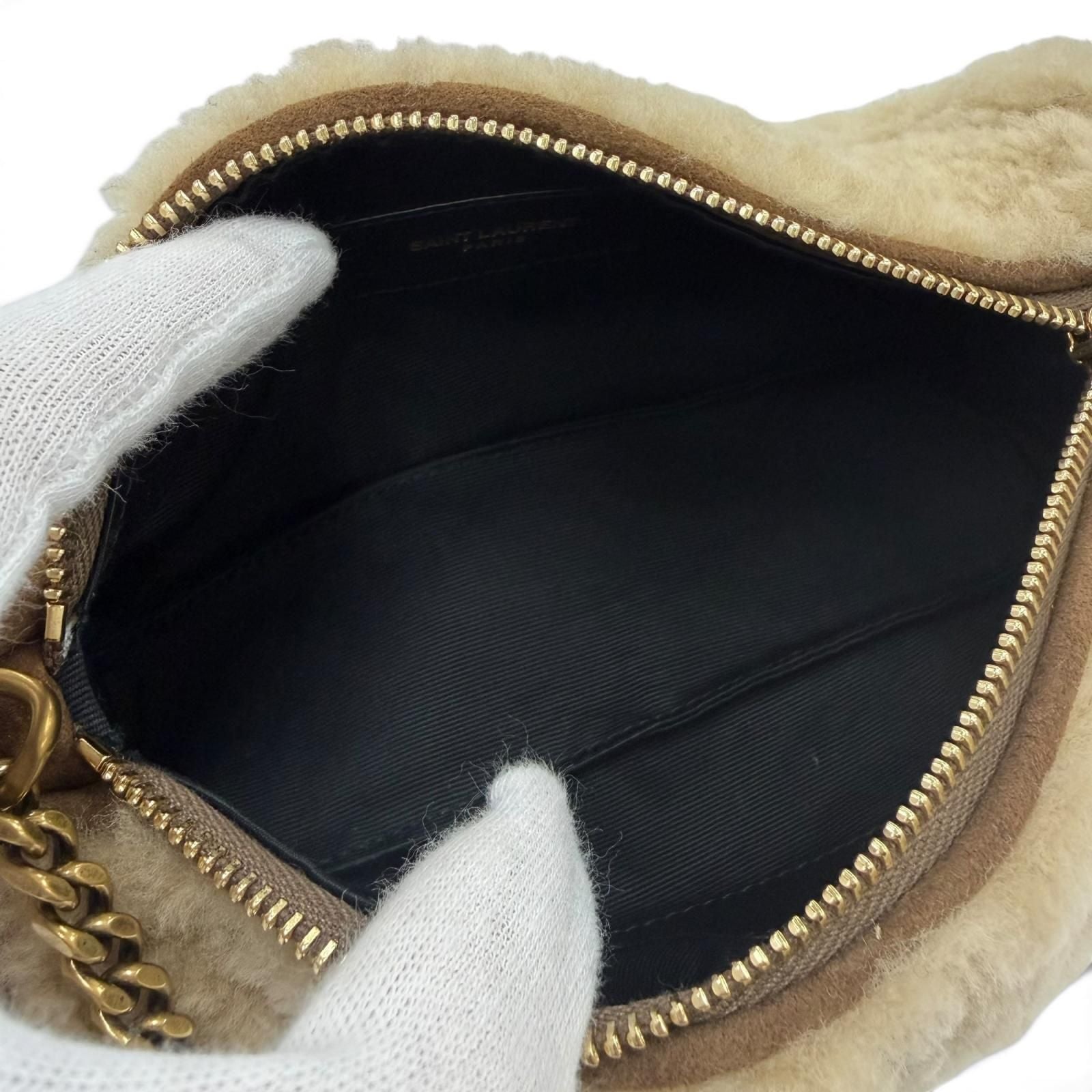 Saint Laurent Paris Sade Mini Tube Bag Shearling Chain Shoulder Handbag Beige — view 5