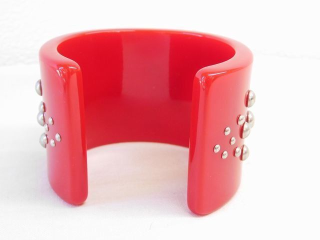 Dior Calfskin Bracelet Bangle Red Studs — view 4