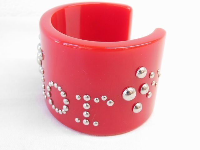 Dior Calfskin Bracelet Bangle Red Studs — view 3