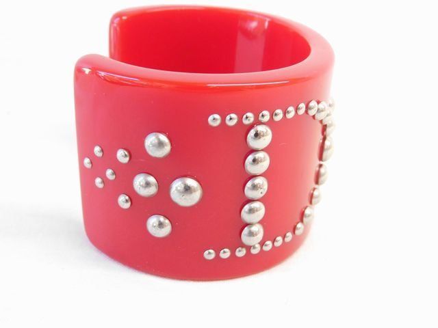 Dior Calfskin Bracelet Bangle Red Studs — view 2