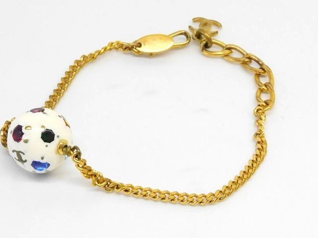 Chanel Soccer Ball Multi Stone CC Logo Bracelet Gold