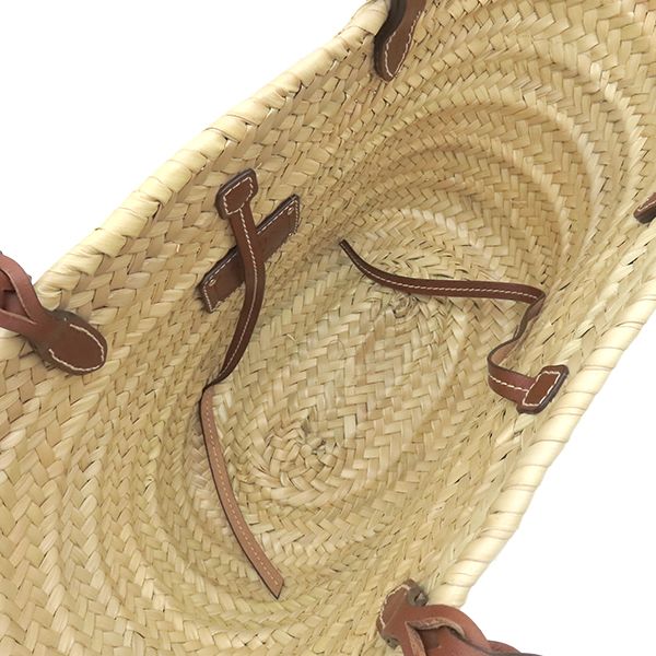 Prada Tote Bag Woven Palm Leather Straw Natural Cognac Basket Triangle Logo — view 8