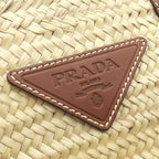 Prada Tote Bag Woven Palm Leather Straw Natural Cognac Basket Triangle Logo — view 6