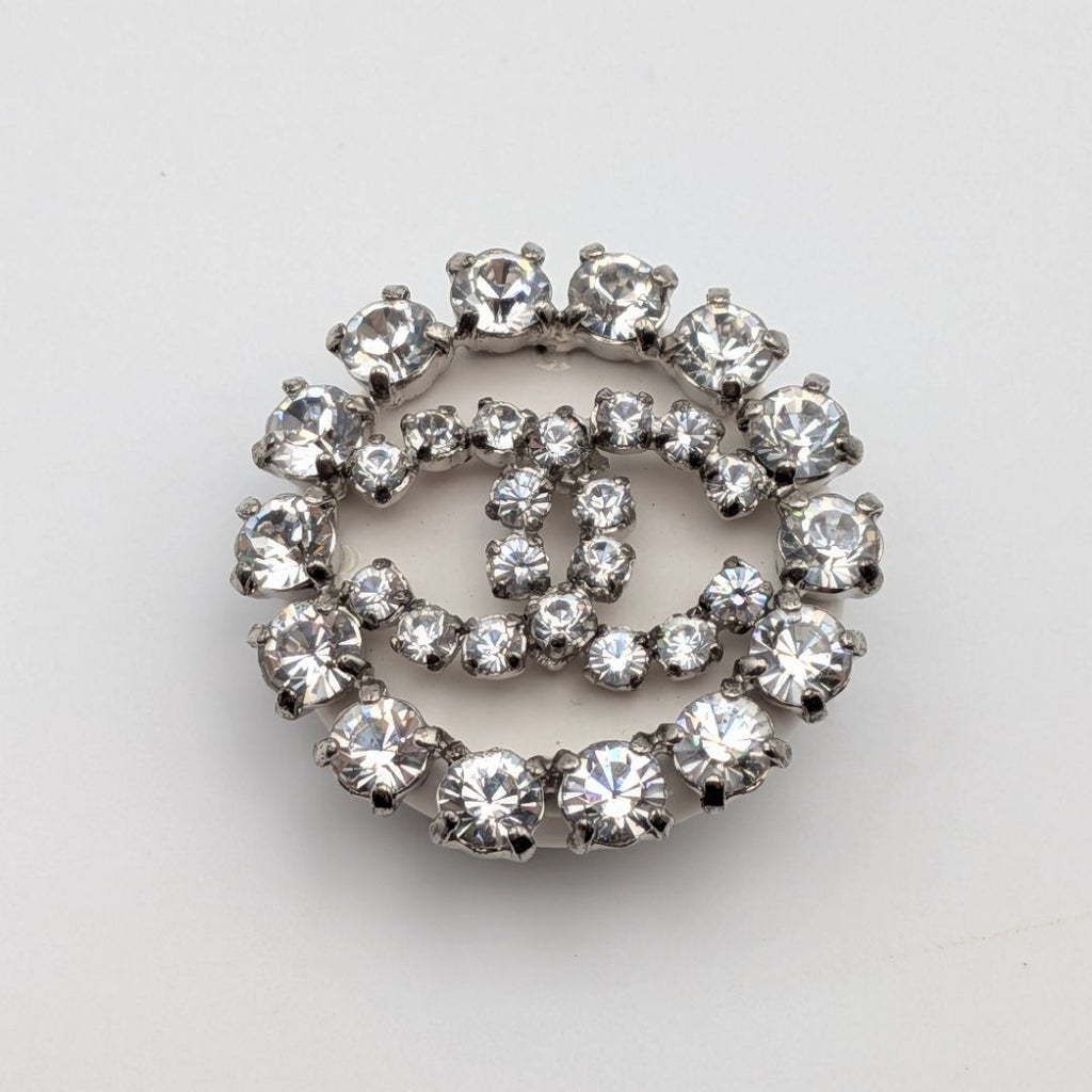 Chanel Brooch CC Logo Silver Rhinestone