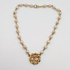 Chanel Gold Faux Pearl CC Logo Necklace Twist First Era Vintage