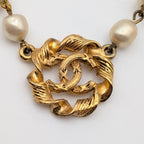 Chanel Gold Faux Pearl CC Logo Necklace Twist First Era Vintage — view 2