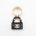 Chanel Ring CC Logo Turnlock Quilted Leather Bag Motif Black Gold 23c