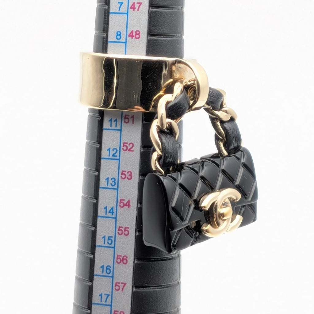 Chanel Ring CC Logo Turnlock Quilted Leather Bag Motif Black Gold 23c — view 6