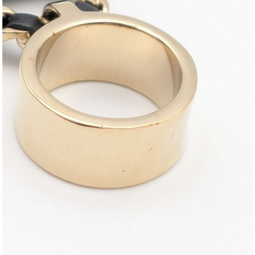 Chanel Ring CC Logo Turnlock Quilted Leather Bag Motif Black Gold 23c — view 3