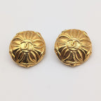 Chanel Earrings CC Logo Gold Flower Round First Era Vintage