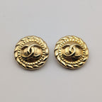Chanel Earrings CC Logo Gold Twist Round First Era Vintage
