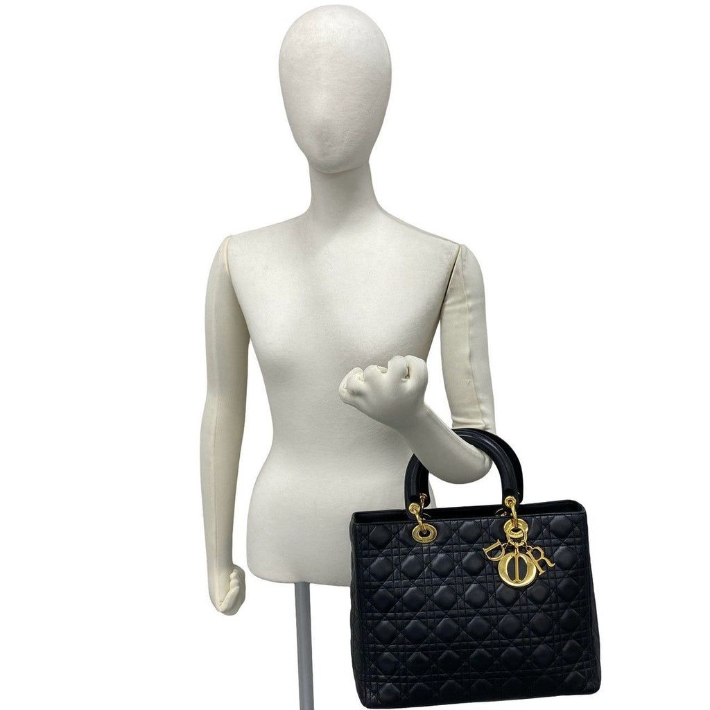 Dior Vintage Lady Cannage Lambskin Handbag Black — view 2