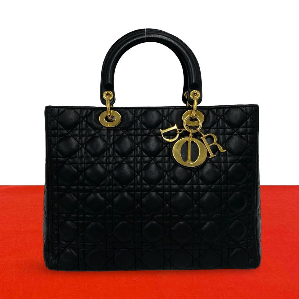 Dior Vintage Lady Cannage Lambskin Handbag Black