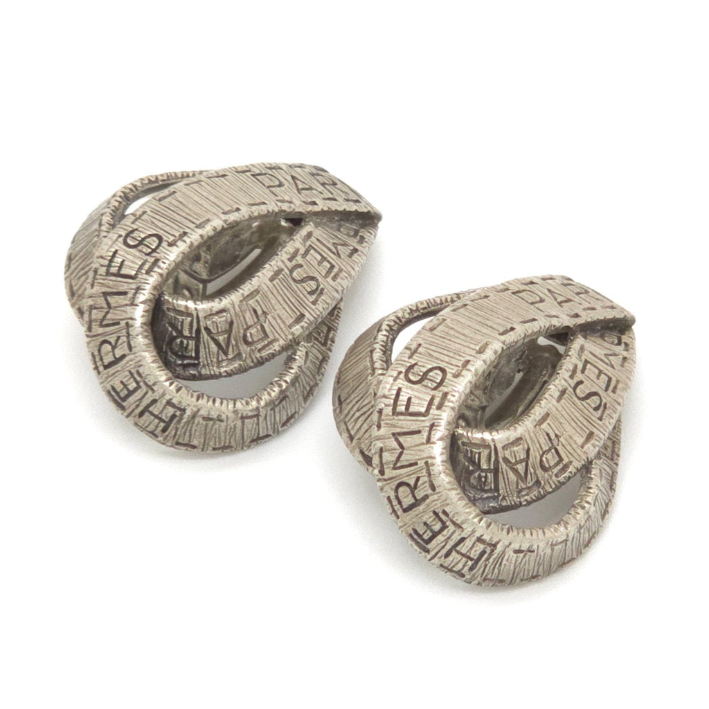 Hermes Logo Ribbon Motif Earrings Clip on Silver — view 2