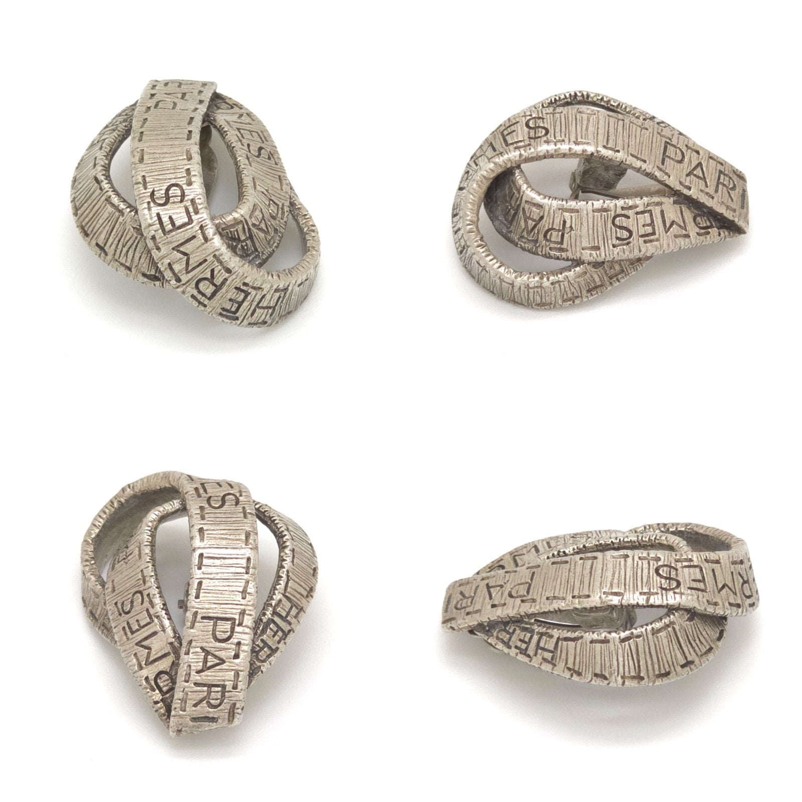 Hermes Logo Ribbon Motif Earrings Clip on Silver — view 5
