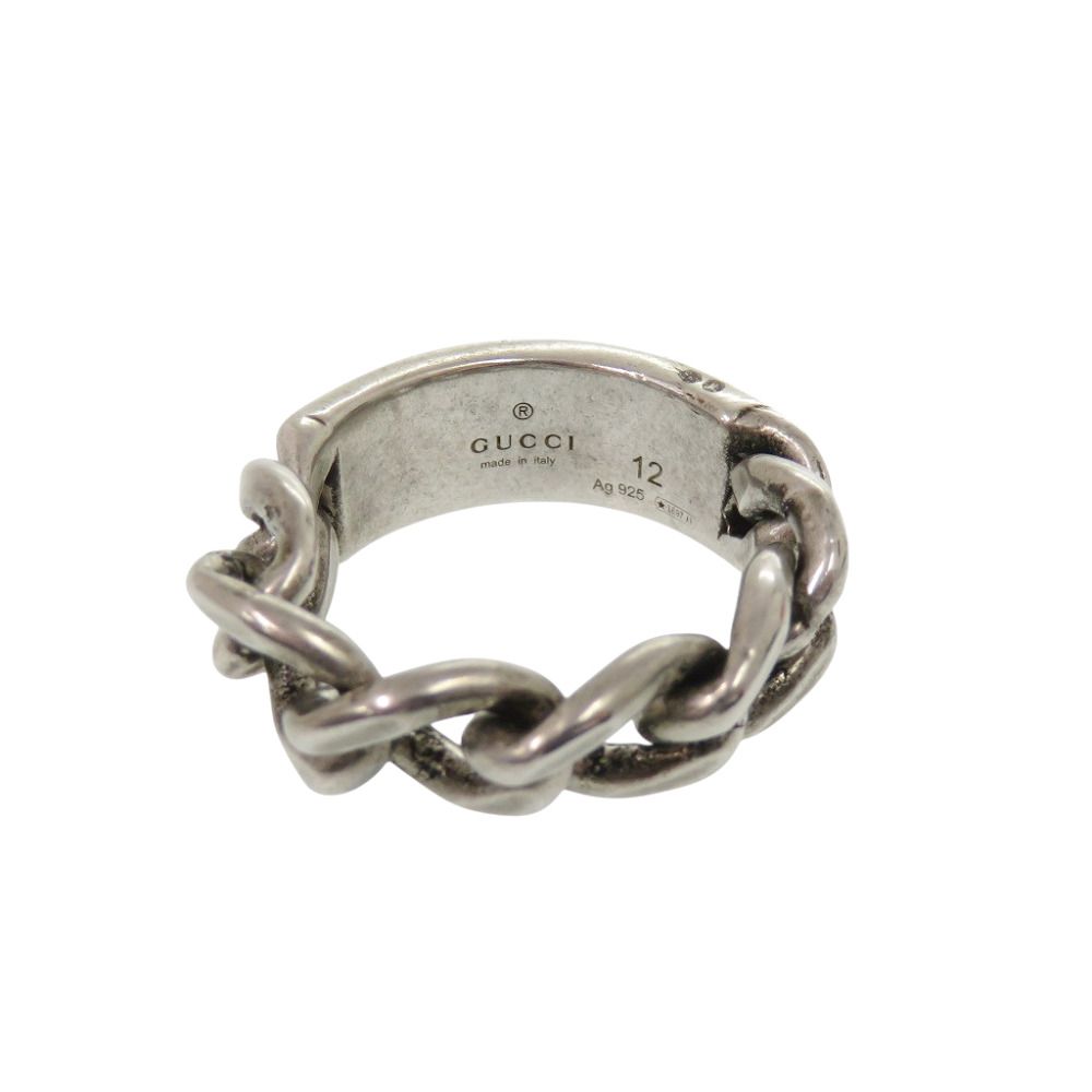 Gucci Chain Ring Logo Plate 925 Sterling Silver Green — view 5
