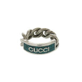 Gucci Chain Ring Logo Plate 925 Sterling Silver Green
